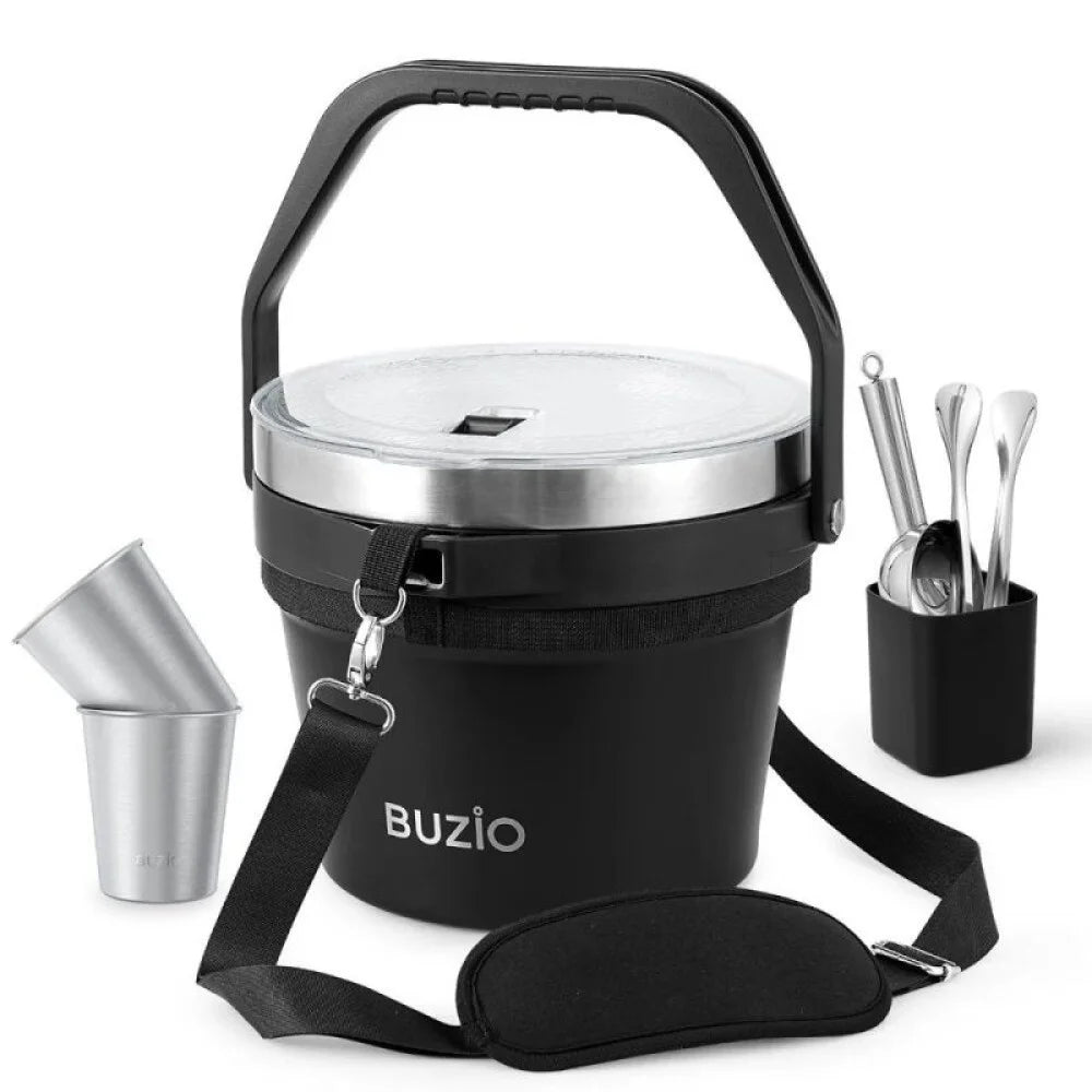 BUZIO 7L Insulated Stainless Steel Ice Bucket with Lid Ice Tongs Scoop And 2 Cups Keeps Ice Cold for Up to 48 Hours