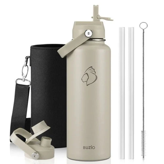 Buzio Duet Series Water Bottle with 2 Lids and Sleeve 1.2L