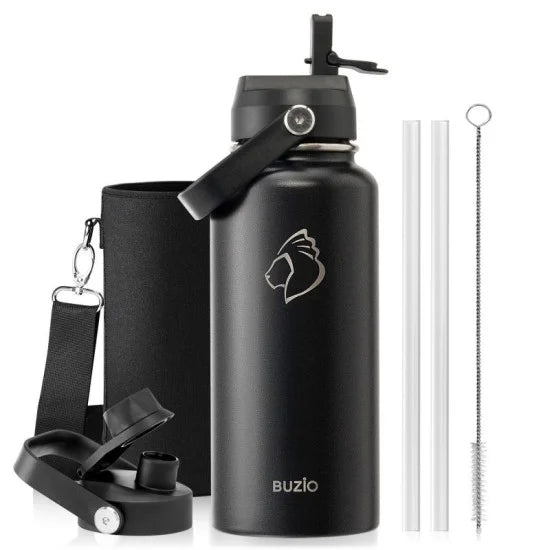 Buzio Duet Series Water Bottle with 2 Lids and Sleeve 1.2L