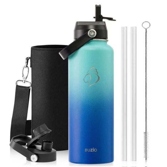 Buzio Duet Series Water Bottle with 2 Lids and Sleeve 1.2L
