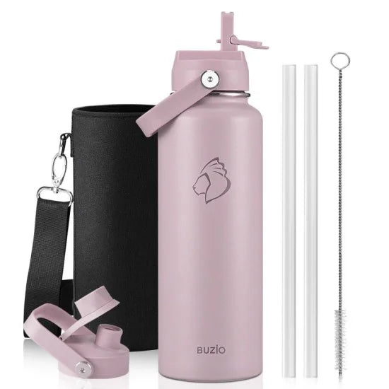 Buzio Duet Series Water Bottle with 2 Lids and Sleeve 1.2L