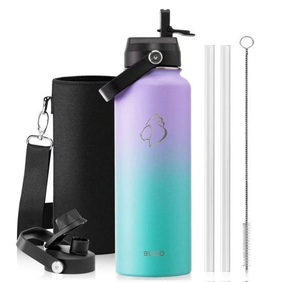 Buzio Duet Series Water Bottle with 2 Lids and Sleeve 1.2L