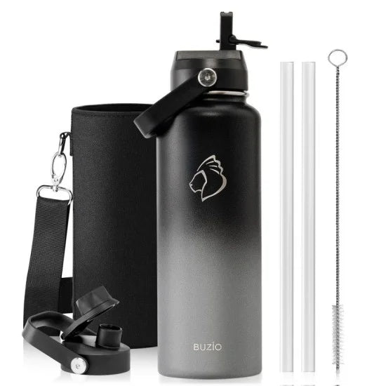 Buzio Duet Series Water Bottle with 2 Lids and Sleeve 1.2L