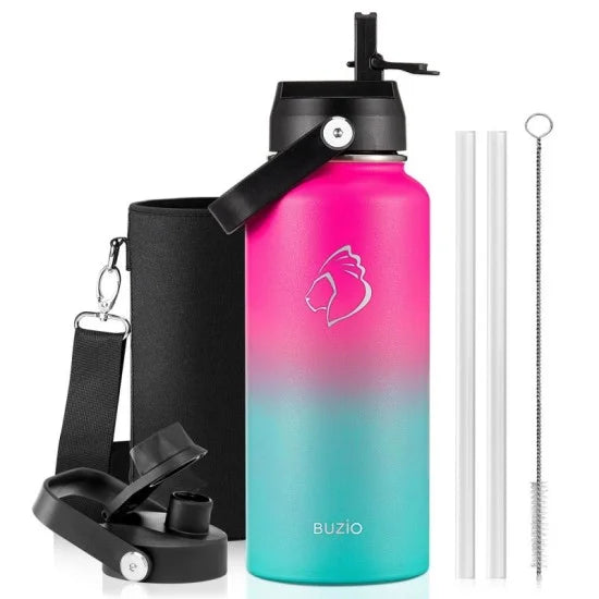 Buzio Duet Series Water Bottle with 2 Lids and Sleeve 1.2L