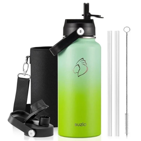 Buzio Duet Series Water Bottle with 2 Lids and Sleeve 1L