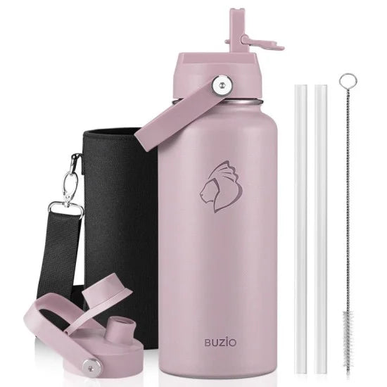 Buzio Duet Series Water Bottle with 2 Lids and Sleeve 1L