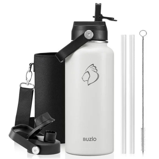 Buzio Duet Series Water Bottle with 2 Lids and Sleeve 1L
