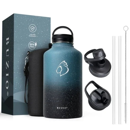 Buzio Trio Series Water Bottle with 3 Lids and Sleev 1.9L