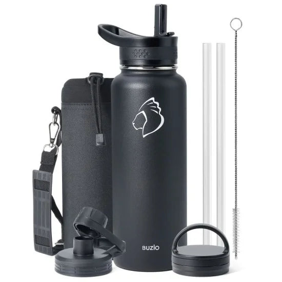 Buzio Trio Series Water Bottle with 3 Lids and Sleeve 1.2L