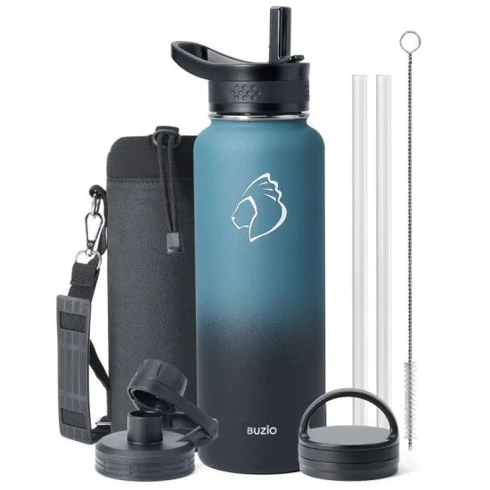 Buzio Trio Series Water Bottle with 3 Lids and Sleeve 1.2L