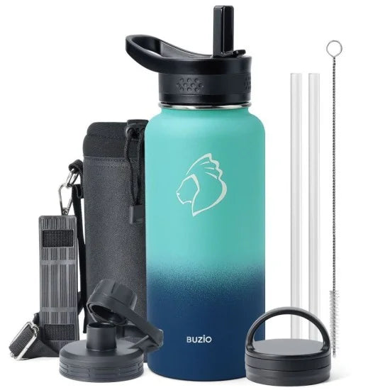 Buzio Trio Series Water Bottle with 3 Lids and Sleeve 1L