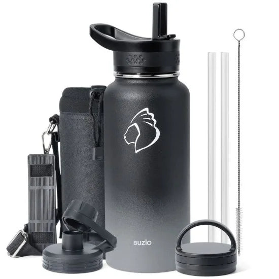 Buzio Trio Series Water Bottle with 3 Lids and Sleeve 1L