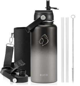 Buzio Duet Series Water Bottle with 2 Lids and Sleeve 1L