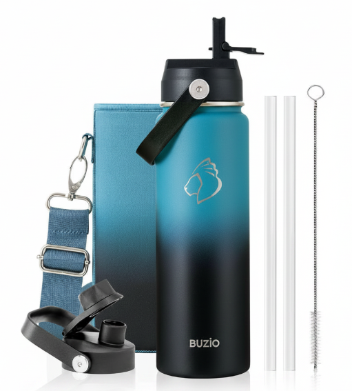 Buzio Duet Series Water Bottle with 2 Lids and Sleeve 700ML