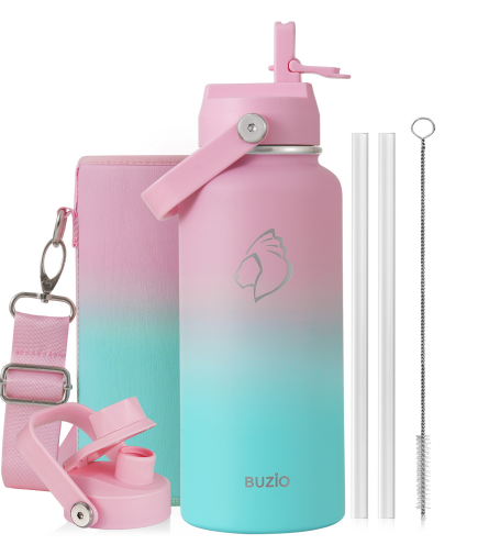 Buzio Duet Series Water Bottle with 2 Lids and Sleeve 1L