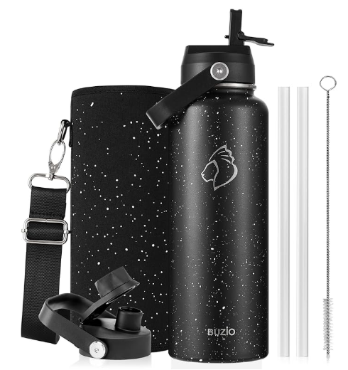 Buzio Duet Series Water Bottle with 2 Lids and Sleeve 1.2L