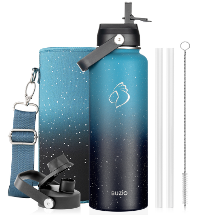 Buzio Duet Series Water Bottle with 2 Lids and Sleeve 1.2L