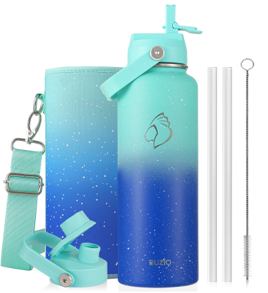 Buzio Duet Series Water Bottle with 2 Lids and Sleeve 1.2L