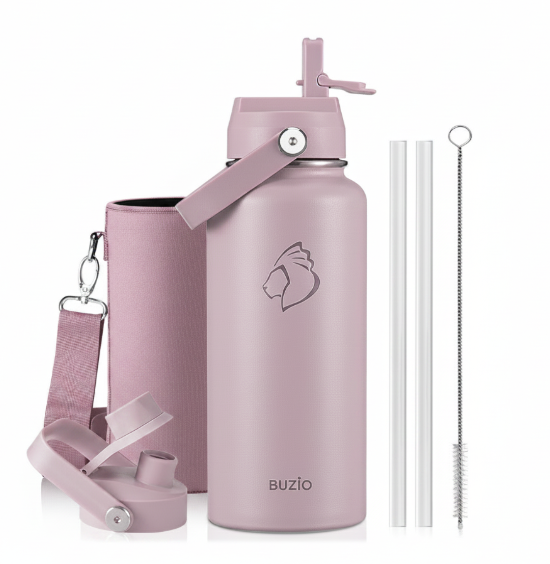 Buzio Duet Series Water Bottle with 2 Lids and Sleeve 1L