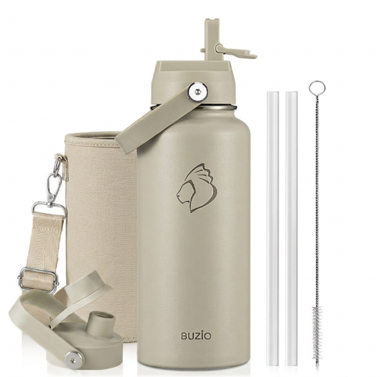 Buzio Duet Series Water Bottle with 2 Lids and Sleeve 1L