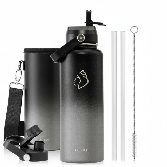 Buzio Duet Series Water Bottle with 2 Lids and Sleeve 1.2L