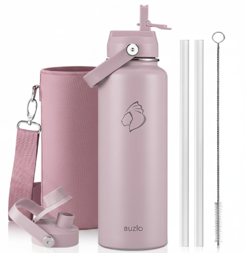 Buzio Duet Series Water Bottle with 2 Lids and Sleeve 1.2L