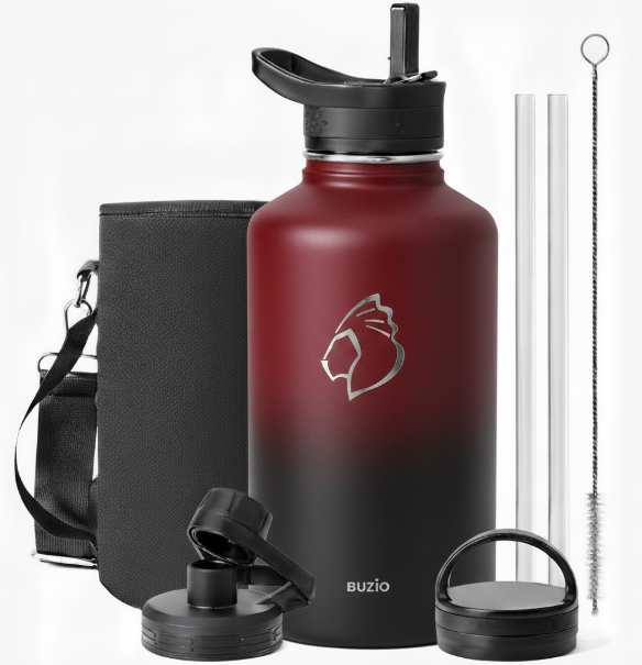 Buzio Trio Series Water Bottle with 3 Lids and Sleev 1.9L