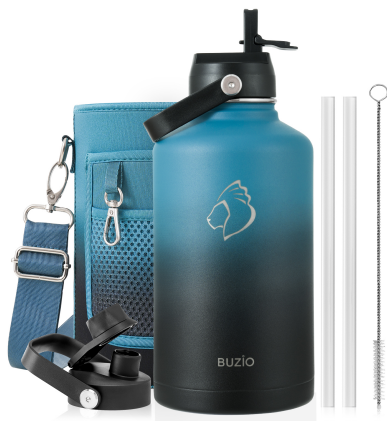 Buzio Duet Series Water Bottle with 2 Lids and Sleeve 1.9L
