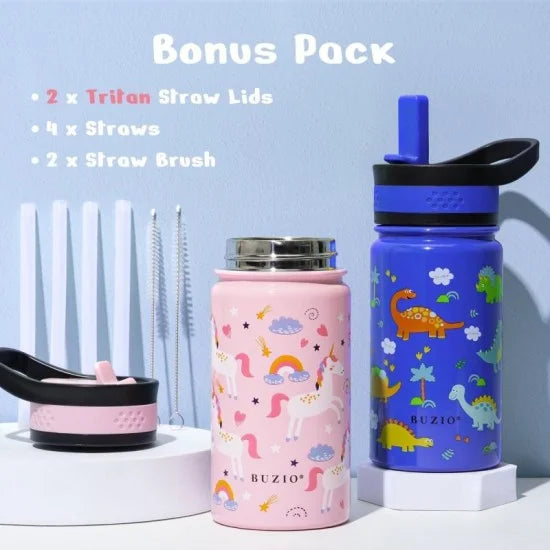 Buzio Kids Bottle with Straw Lid | 2 Pack 500ML