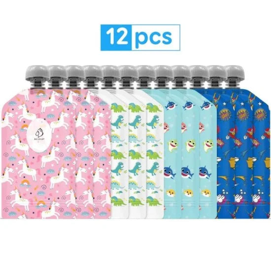 Buzio Reusable Food Pouches for Kids 150ML - 12 Packs
