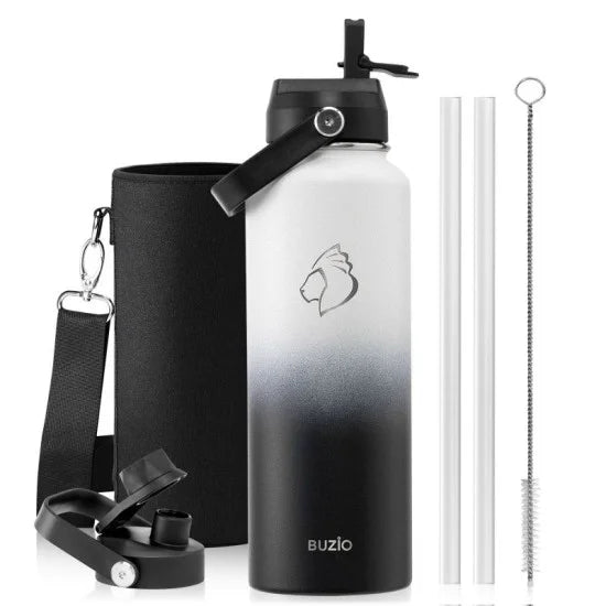 Buzio Duet Series Water Bottle with 2 Lids and Sleeve 1.2L