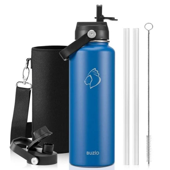 Buzio Duet Series Water Bottle with 2 Lids and Sleeve 1.2L