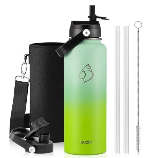 Buzio Duet Series Water Bottle with 2 Lids and Sleeve 1.2L