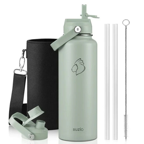 Buzio Duet Series Water Bottle with 2 Lids and Sleeve 1.2L