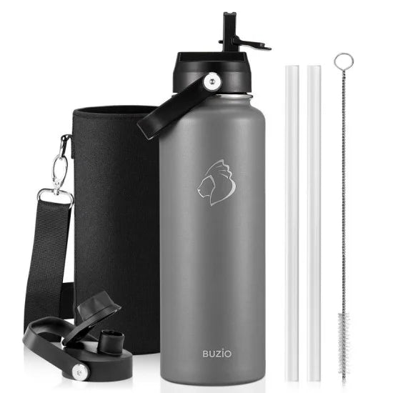 Buzio Duet Series Water Bottle with 2 Lids and Sleeve 1.2L