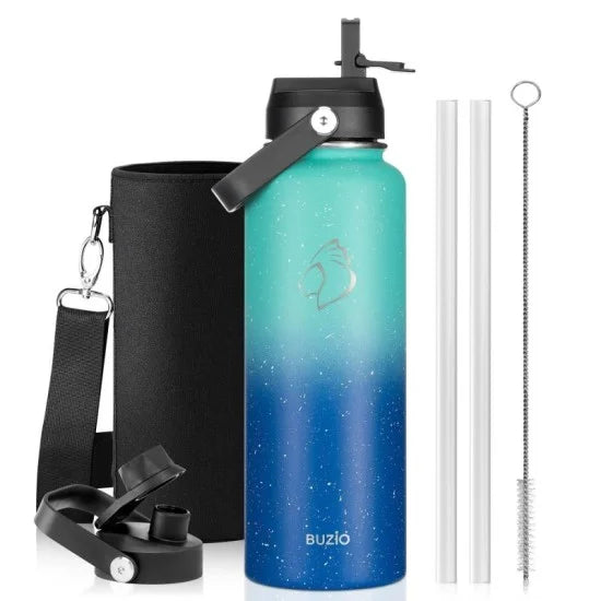 Buzio Duet Series Water Bottle with 2 Lids and Sleeve 1.2L