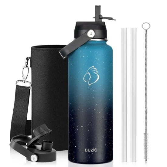 Buzio Duet Series Water Bottle with 2 Lids and Sleeve 1.2L