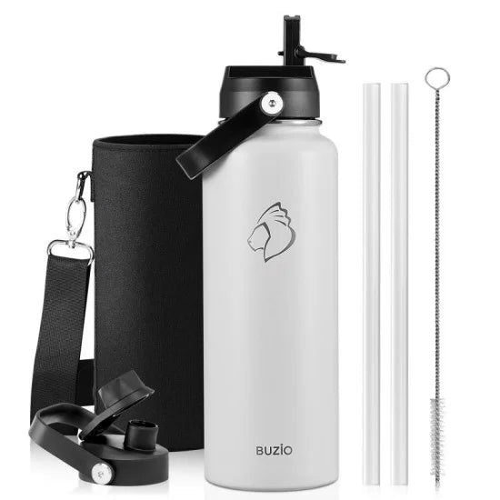 Buzio Duet Series Water Bottle with 2 Lids and Sleeve 1.2L