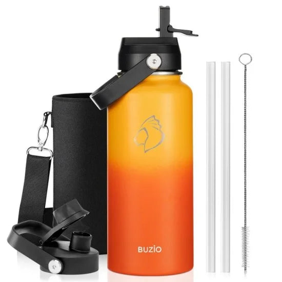 Buzio Duet Series Water Bottle with 2 Lids and Sleeve 1.2L