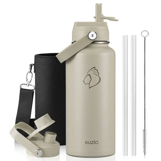 Buzio Duet Series Water Bottle with 2 Lids and Sleeve 1L