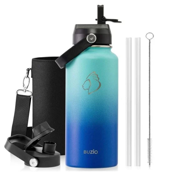 Buzio Duet Series Water Bottle with 2 Lids and Sleeve 1L
