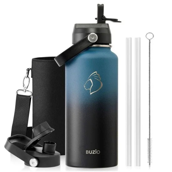 Buzio Duet Series Water Bottle with 2 Lids and Sleeve 1L