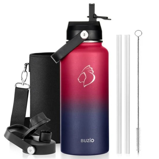 Buzio Duet Series Water Bottle with 2 Lids and Sleeve 1L