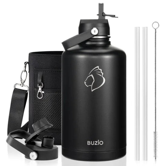 Buzio Duet Series Water Bottle with 2 Lids and Sleeve 2.5L