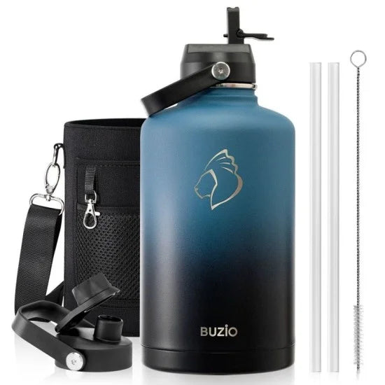Buzio Duet Series Water Bottle with 2 Lids and Sleeve 2.5L