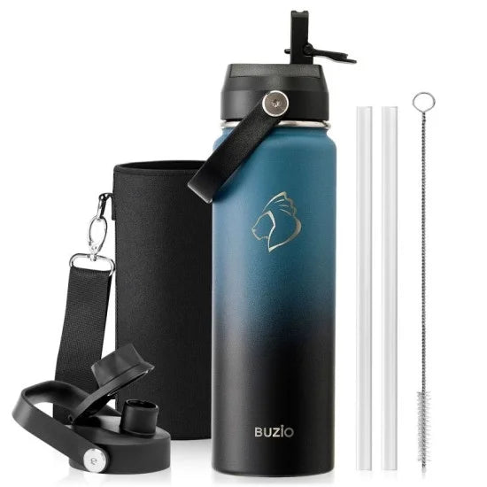 Buzio Duet Series Water Bottle with 2 Lids and Sleeve 650ML