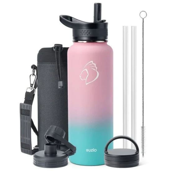 Buzio Trio Series Water Bottle with 3 Lids and Sleeve 1.2L