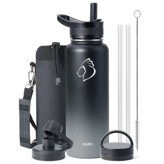 Buzio Trio Series Water Bottle with 3 Lids and Sleeve 1.2L