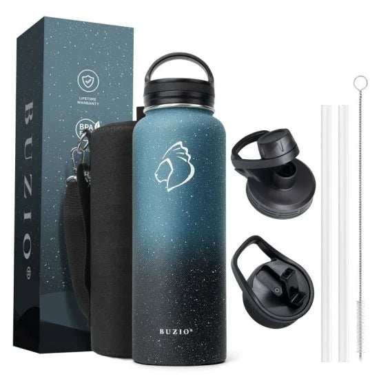 Buzio Trio Series Water Bottle with 3 Lids and Sleeve 1.2L
