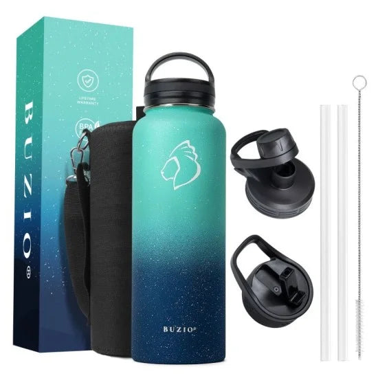 Buzio Trio Series Water Bottle with 3 Lids and Sleeve 1.2L